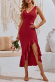 Plain V Neck Split Sleeveless Bodycon Dress