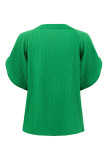 Plain Texture V Neck Flare Sleeves Blouse