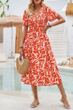Wrap V Neck High Waist Flare Sleeves Floral Dress