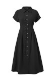Plain Buttoned Tucked Shirt Maxi Dress