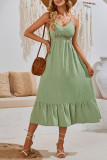 Plain Jacquard Spot V Neck Spaghetti Strap Maxi Dress