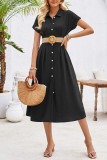 Plain Buttoned Tucked Shirt Maxi Dress