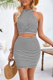 Halter Neck Stripes Knitting Dress