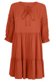 Plain V Neck Embroidery Patchwork Babydoll Dress
