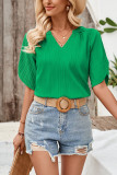 Plain Texture V Neck Flare Sleeves Blouse