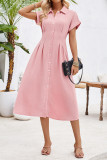 Plain Buttoned Tucked Shirt Maxi Dress