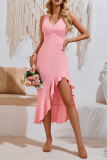 Plain V Neck Split Sleeveless Bodycon Dress