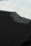 Black Rhinestone Sheer Mesh Slim Fit Long Sleeve Top