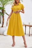 Plain Buttoned Tucked Shirt Maxi Dress