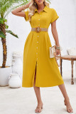 Plain Buttoned Tucked Shirt Maxi Dress