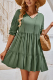 Plain V Neck Embroidery Patchwork Babydoll Dress