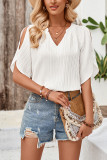 Plain Texture V Neck Flare Sleeves Blouse