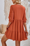 Plain V Neck Embroidery Patchwork Babydoll Dress