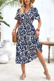 Wrap V Neck High Waist Flare Sleeves Floral Dress