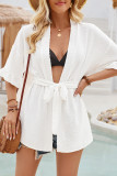 Swiss Dot Tie Waist Front Open Shirt