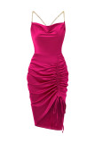 Plain Swing Collar Chain Halter Ruched Bodycon Dress