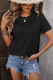 Plain Crew Neck Pin-Tucked Short Sleeves Top