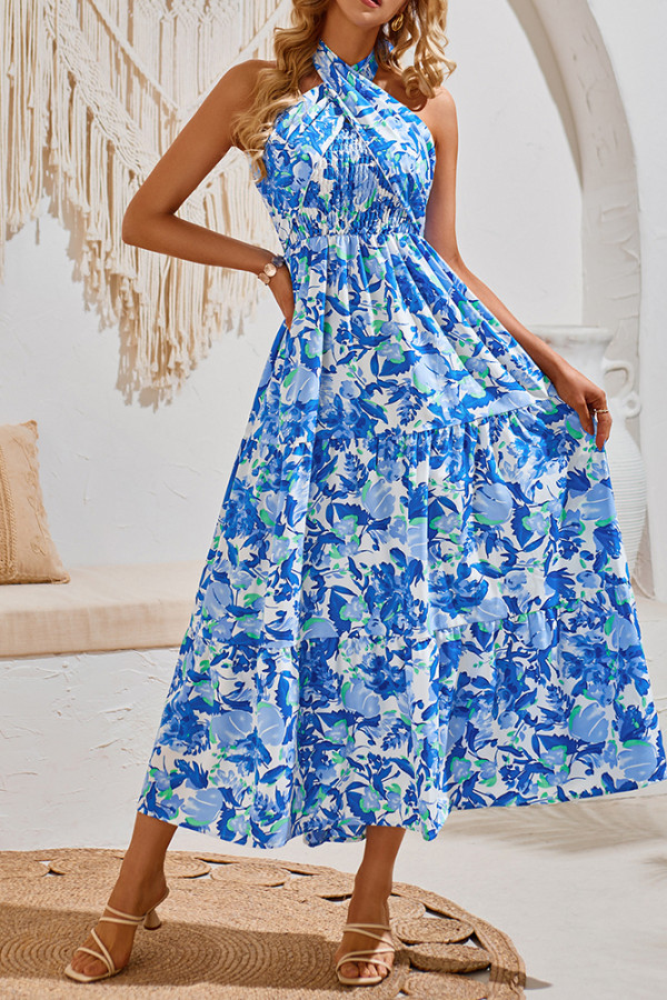 Halter Neck Floral Maxi Dress