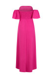 Plain Off Shoulder Smocked Split Maxi Dress