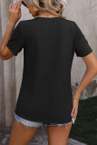 Plain Texture Side Button Irregular Length Short Sleeves Top