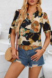 Floral Print V Neck Tie Strap Blouse