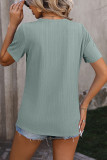 Plain Texture Side Button Irregular Length Short Sleeves Top