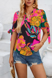 Floral Print V Neck Tie Strap Blouse