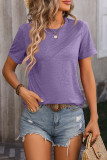 Plain Crew Neck Pin-Tucked Short Sleeves Top