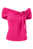 Plain Off Shoulder Self Tie Rose Jersey Top