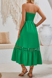 Plain Strapless Smocked Buttoned Maxi Dress