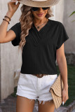 Plain Texture V Neck Short Sleeves Top