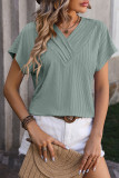 Plain Texture V Neck Short Sleeves Top
