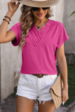 Plain Texture V Neck Short Sleeves Top