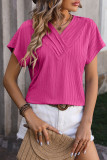 Plain Texture V Neck Short Sleeves Top