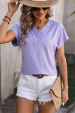 Plain Texture V Neck Short Sleeves Top
