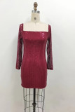 Sequin Glitter Square Neck Dress