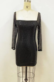 Sequin Glitter Square Neck Dress