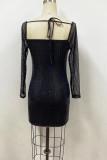 Sequin Glitter Square Neck Dress