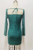 Sequin Glitter Square Neck Dress
