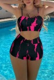 Tie Dye Print Ruched Tank with Shorts Tankini Set