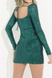 Sequin Glitter Square Neck Dress