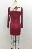 Sequin Glitter Square Neck Dress