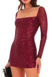 Sequin Glitter Square Neck Dress