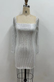 Sequin Glitter Square Neck Dress