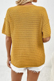 Plain Crochet Knit Pocket Short Sleeves Top