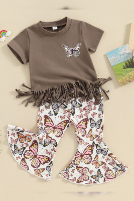 Butterfly Tassle Top and Flare Pants 2pcs Set