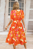V Neck High Waist Puff Floral Dress