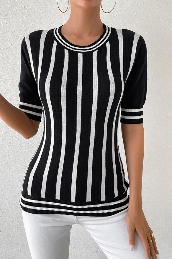 Black Stripes Colorblock Top