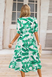 V Neck High Waist Puff Floral Dress