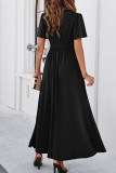 Plain V Neck High Waist Split Maxi Dress